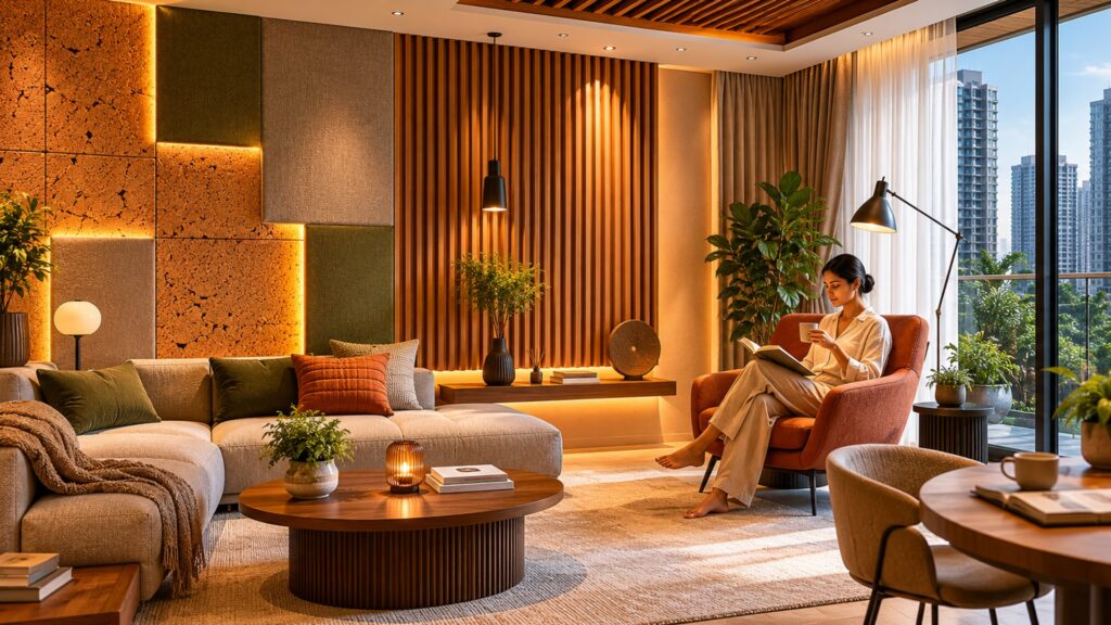Acoustic Interiors Are the New Luxury: Cork Tiles, Fabric Walls & Slatted Wood Baffles for Urban Indian Homes