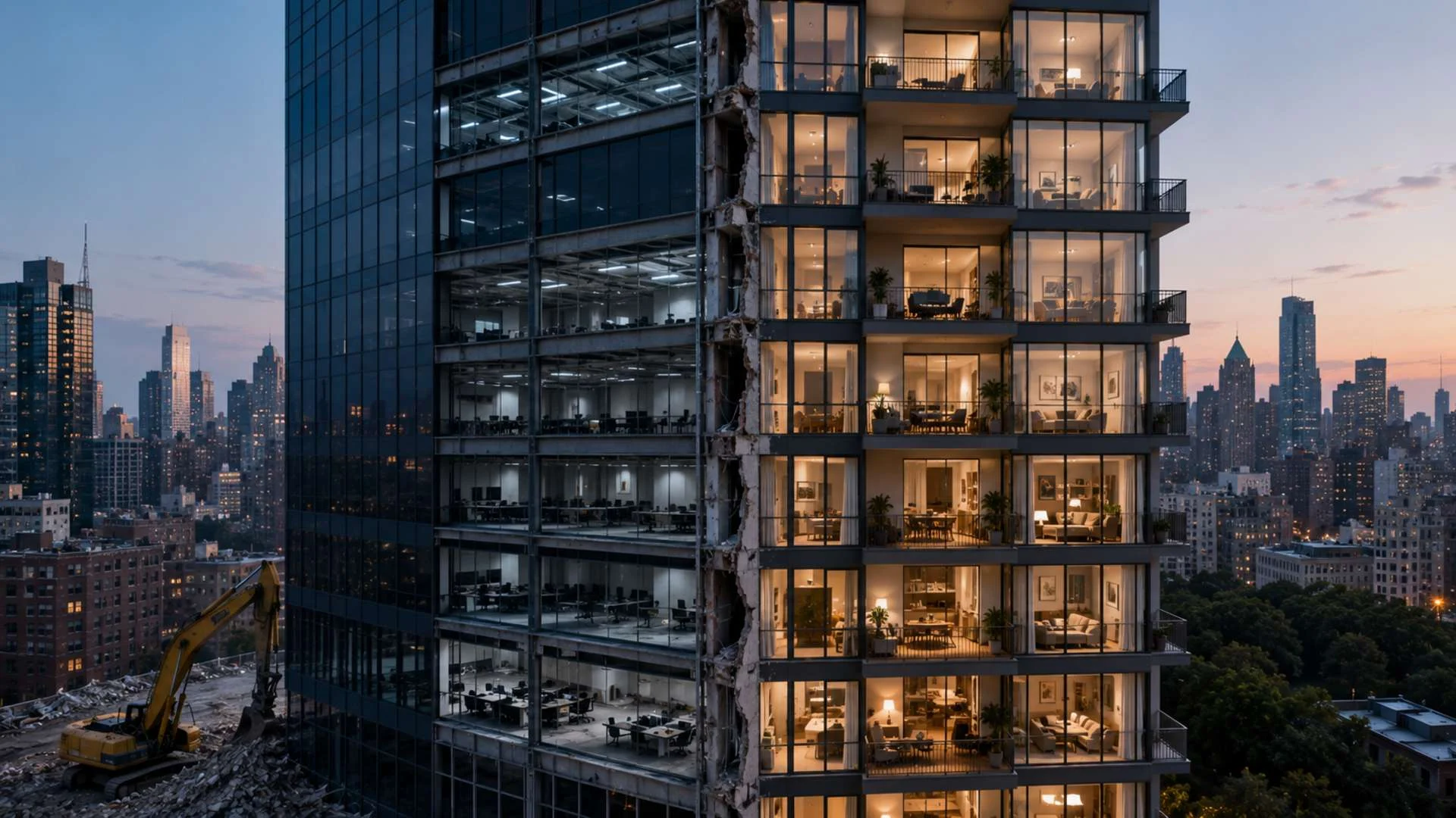 Empty office tower converted into residential homes in global real estate